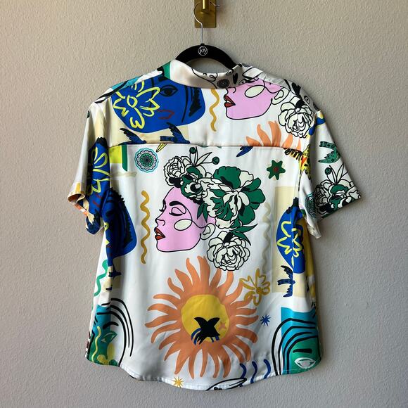 Joie Abstract Printed Silky Button Up Top Size M - Picture 3 of 5